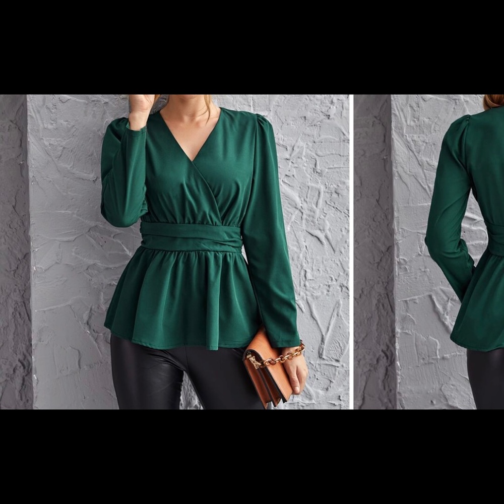 Long Sleeve Deep V Blouse
